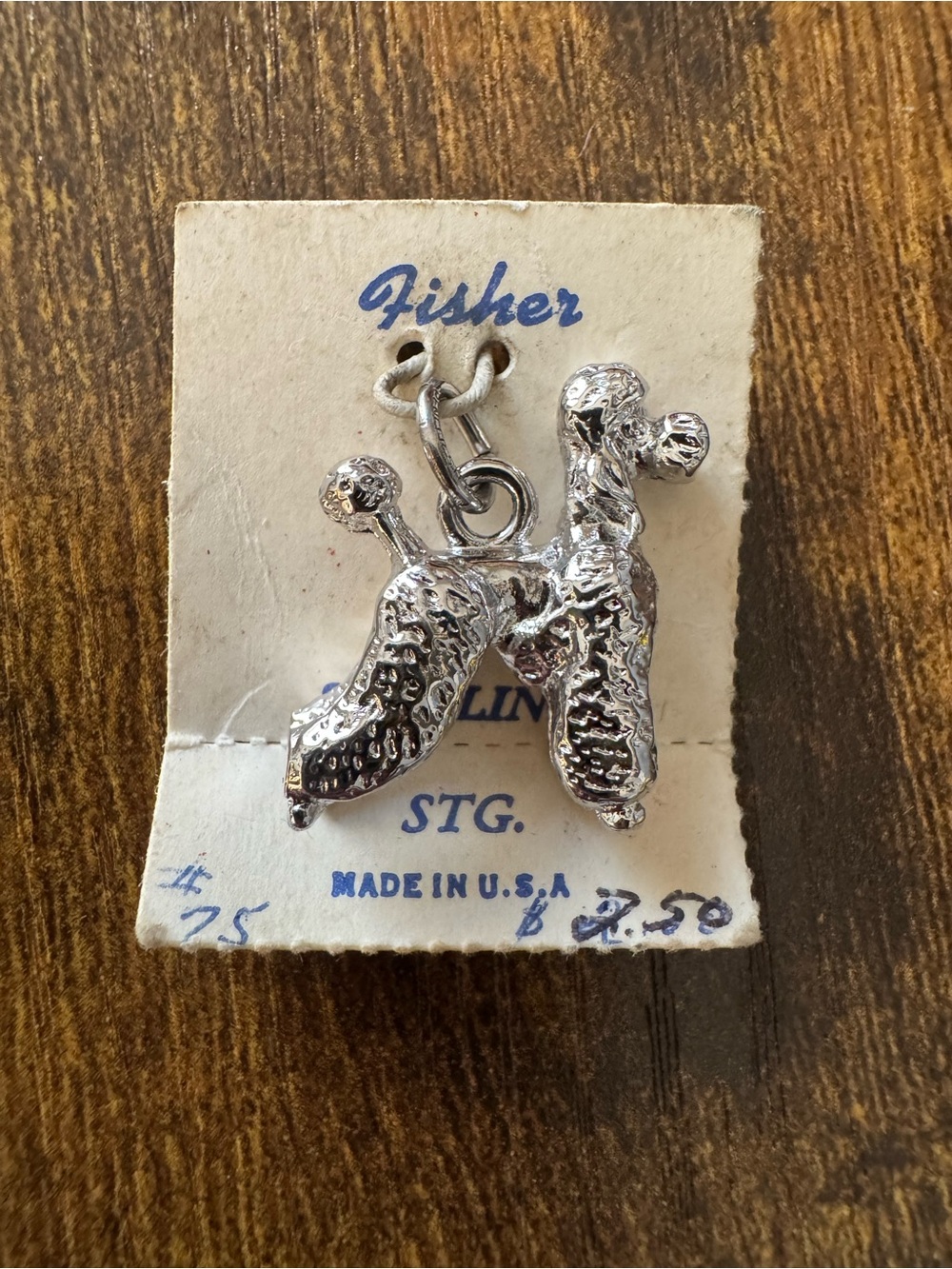 Vintage Sterling Silver Poodle Dog Charm NOS Fisher Card USA 3D Figural